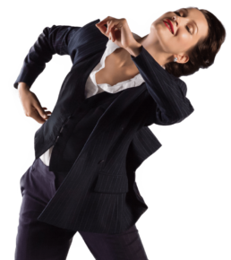 Ksenia Parkhatskaya solo jazz dancing in a blue suit